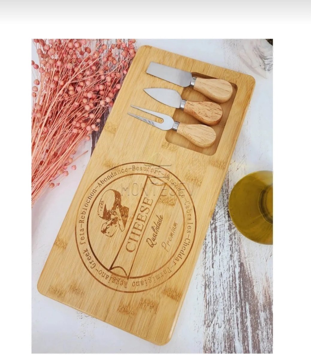3 stuk - Complete Kaasplank Set – Bamboe Plank met 3 Messen - Perfect voor elke Borrel! — cadeau in Kookcadeaus - foto 4