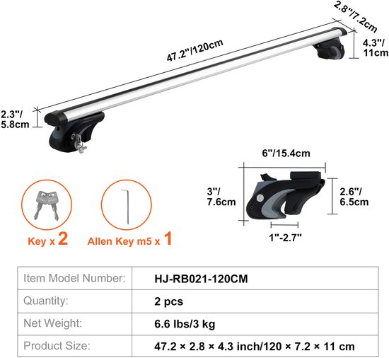 Galeries de toit universelles, 120 cm, aluminium, charge 90 kg, réglables, avec protection antivol, pour SUV, berlines, fourgonnettes