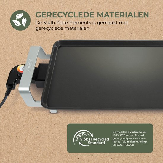 Bourgini Elements - Grillplaat - Bakplaat - PFAS-Vrije keramische anti aanbaklaag - 46 x 26 cm - 4-6 personen - GRS gecertificeerd gerecyclede materialen — afbeelding 3