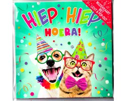 Wenskaart - muziekkaart - pop-out wenskaart - kaart met muziek - wenskaart met licht - wenskaart 3D -hiep hiep hoera - verjaardag - jarig - gefeliciteerd - hartelijk gefeliciteerd - verjaardag kind - verjaardag dierenvriend