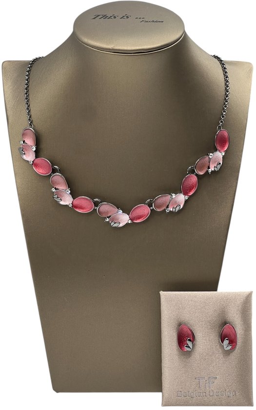 TIF - Sieraden - Juwelenset dames - Halsketting - Oorbellen - Black Rodium - 45cm