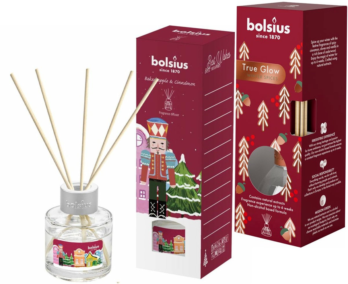 Bolsius Geurstokjes Set – True Glow Winter Spices & Notenkraker Baked Apple & Cinnamon – 2