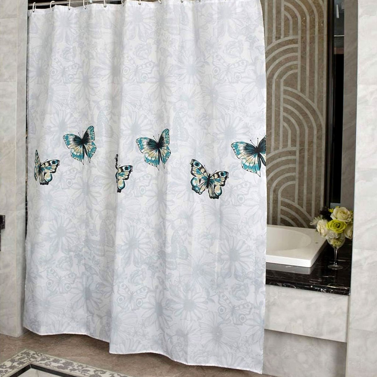 Douchegordijn 120 x 200 cm Badgordijn EVA Waterdicht Anti Schimmel Badkamergordijn met 8 Douchegordijn Haken Wasbaar Shower Curtain voor Badkamer Badkuip - Vlienders