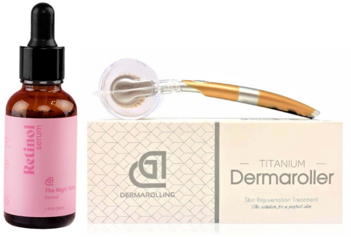 Titanium Dermaroller 1.0mm en Dermarolling Retinol Serum 30ml