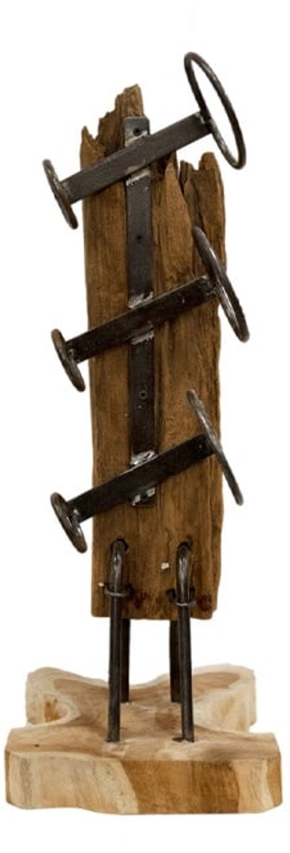 Wijnrek van Hout - Teakhout Suarhout Bruin - Staand Wijnrek Teak - 3 Flessen - 66 x 55 x 28 cm