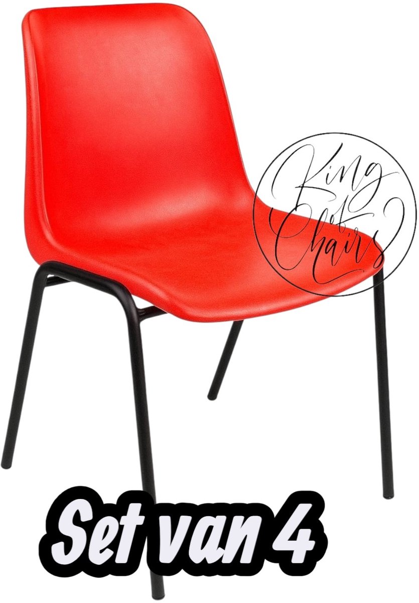 Kantinestoel Helene Rood -set van 4- zwart onderstel kantinestoel stapelstoel kuipstoel vergaderstoel tuinstoel kantine stoel stapel stoel tuin stoel kantinestoelen stapelstoelen kuipstoelen arenastoel schoolstoel bezoekersstoel Everardo
