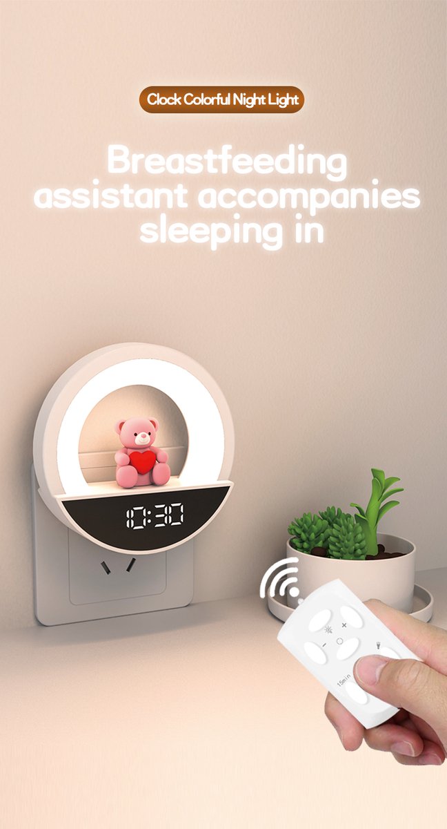 Re-purelife® Slimme Nachtlamp met Klok - Bediening via Apparaat of Afstandsbediening - Geen Sensor - Multicolor LED Sfeerlicht,met Timer en Dimfunctie - Oogvriendelijk en Energiezuinig 9.7x5.6x9.8cm, Mooie Cadeautje - Voor Slaapkamer en Woonkamer van Merkloos — afbeelding 2