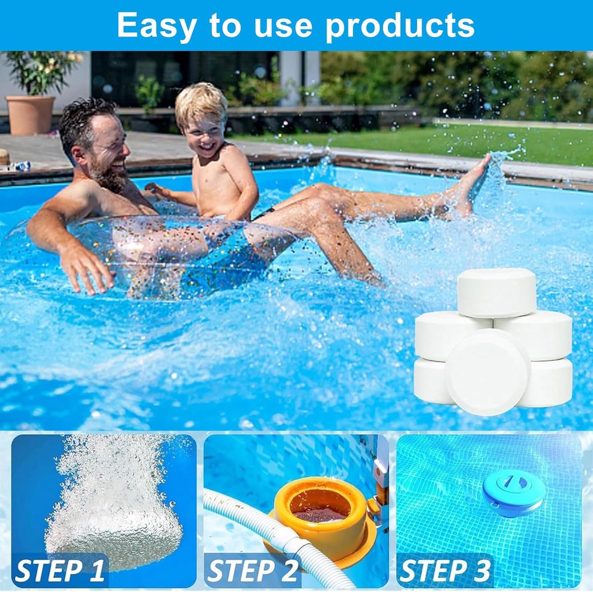 JeiibrZui 50 Chloortabletten voor zwembaden, hoge concentratie chloor, snelle oplossing voor algenpreventie, waterzuiveraar JeiibrZui 50 Chloortabletten voor zwembaden, hoge concentratie chloor, snelle oplossing voor algenpreventie, waterzuiveraar
