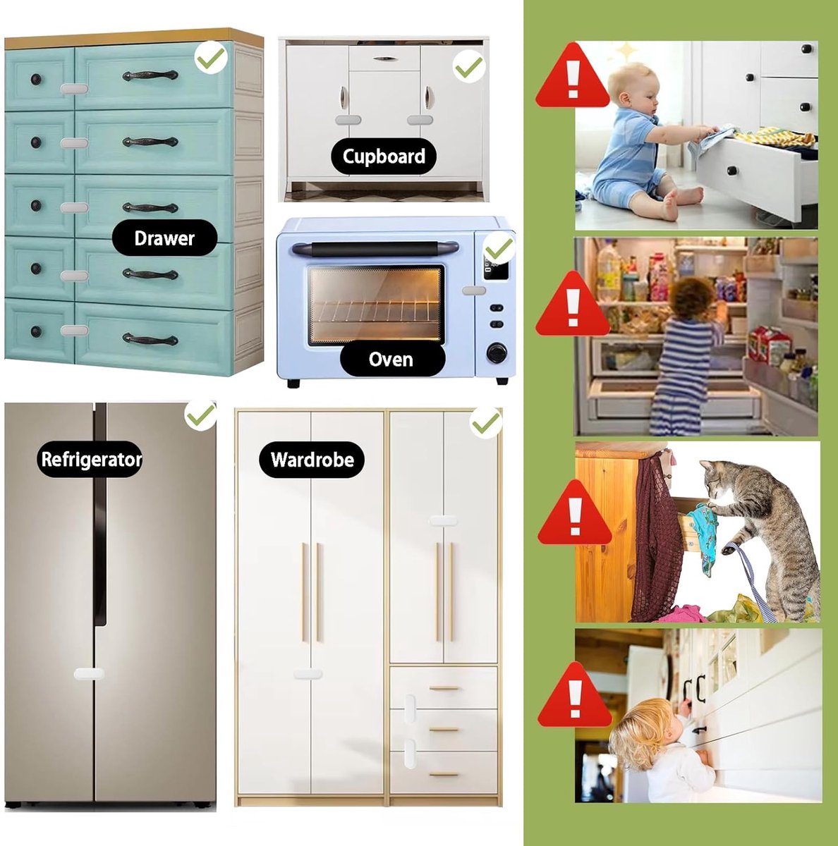 Kindveilige kastsloten - Veiligheidsslot - Baby Slot - Kinder Beveiliging - Kinderslot - Zelfklevend kinderslot - kindersloten - zelfklevende ladesloten voor koelkasten - zonder boren - multifunctionele kastsloten - voor meubels, keuken - 4-pack – foto 3