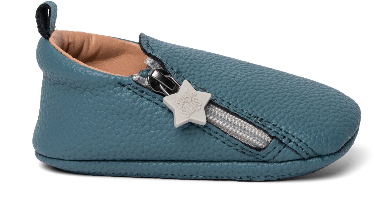 BabySteps NOX Eerste Loopschoentjes Petrol Blue– Leer – Licht & Flexibel – Antislip Zool – Voor Binnen & Buiten – Ritssluiting – Blauw – Maat 20