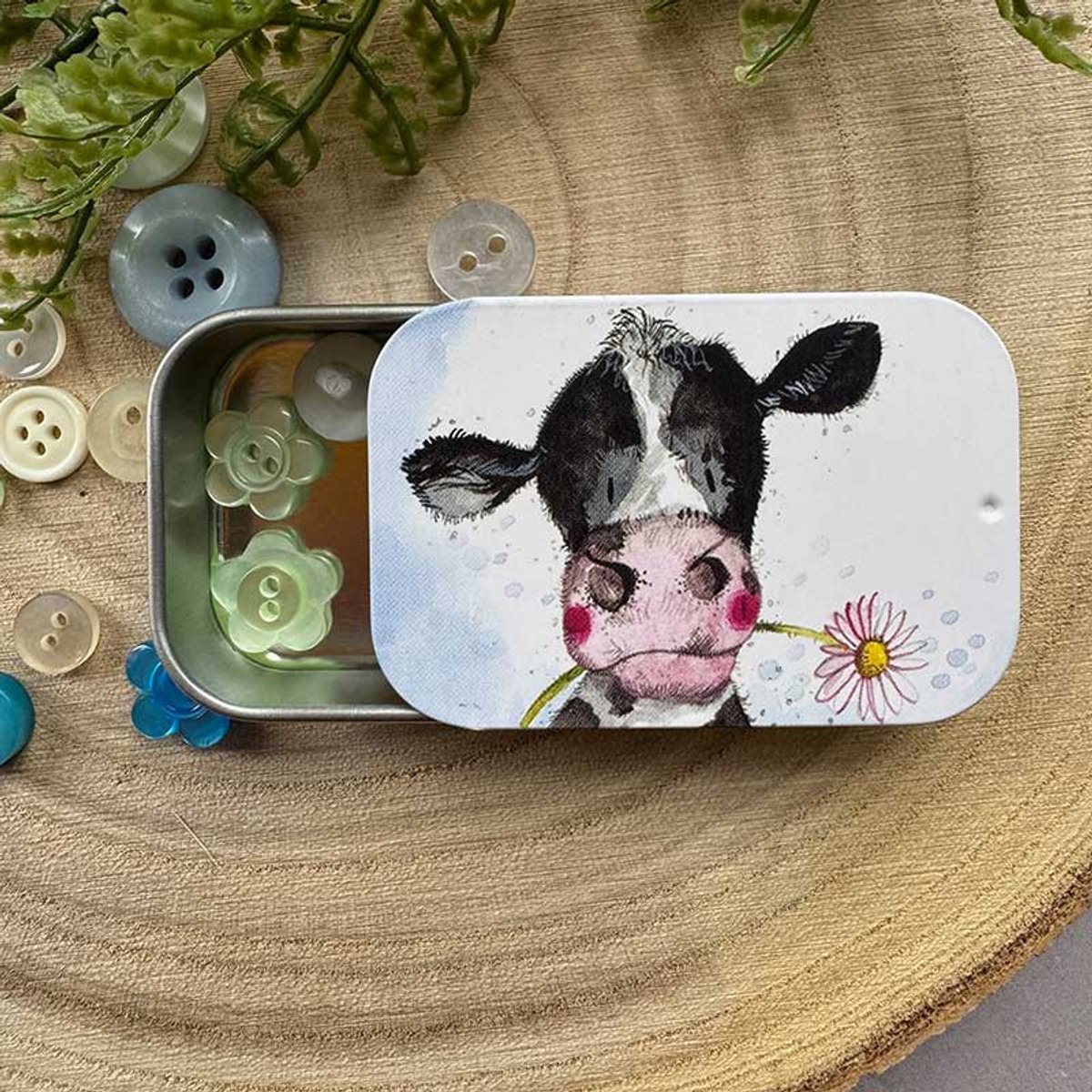 Alex Clark Sliding little Tin Sunshine Cow ~ Langwerpig klein opbergblikje Koe