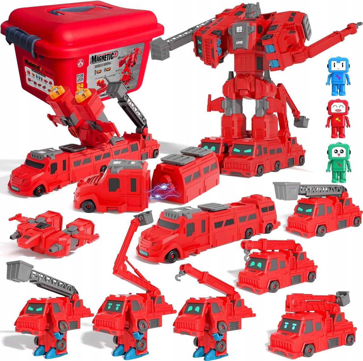 Magnetische Bouwstenen Brandweer Robot Voertuigen 24 Delen
