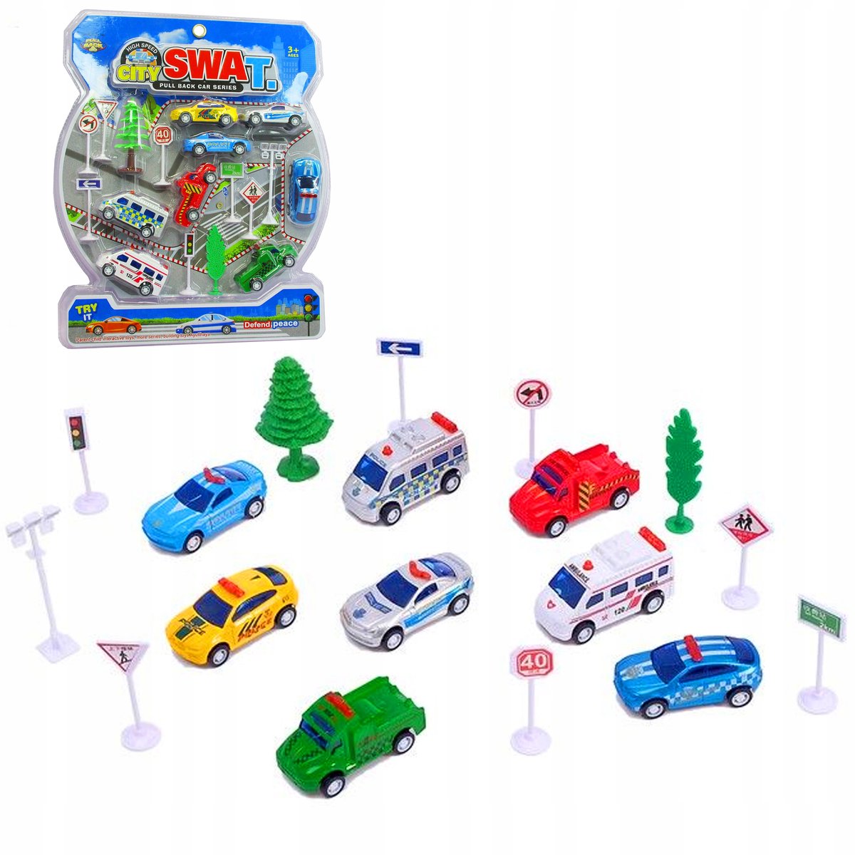 Trifox Auto's en Verkeersbordenset - 8 Stuks