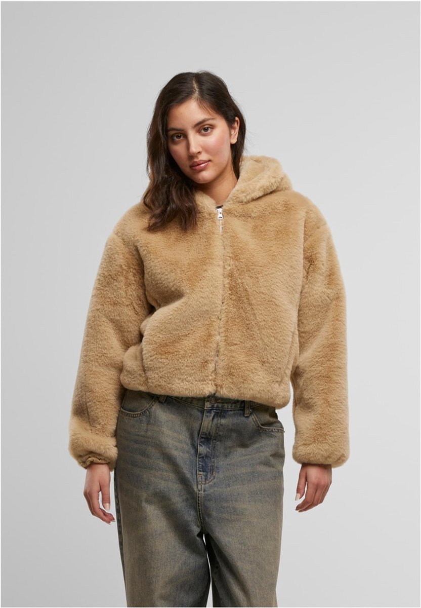 Urban Classics Hoodie van imitatiebont Dames Vest met capuchon zand S Geel