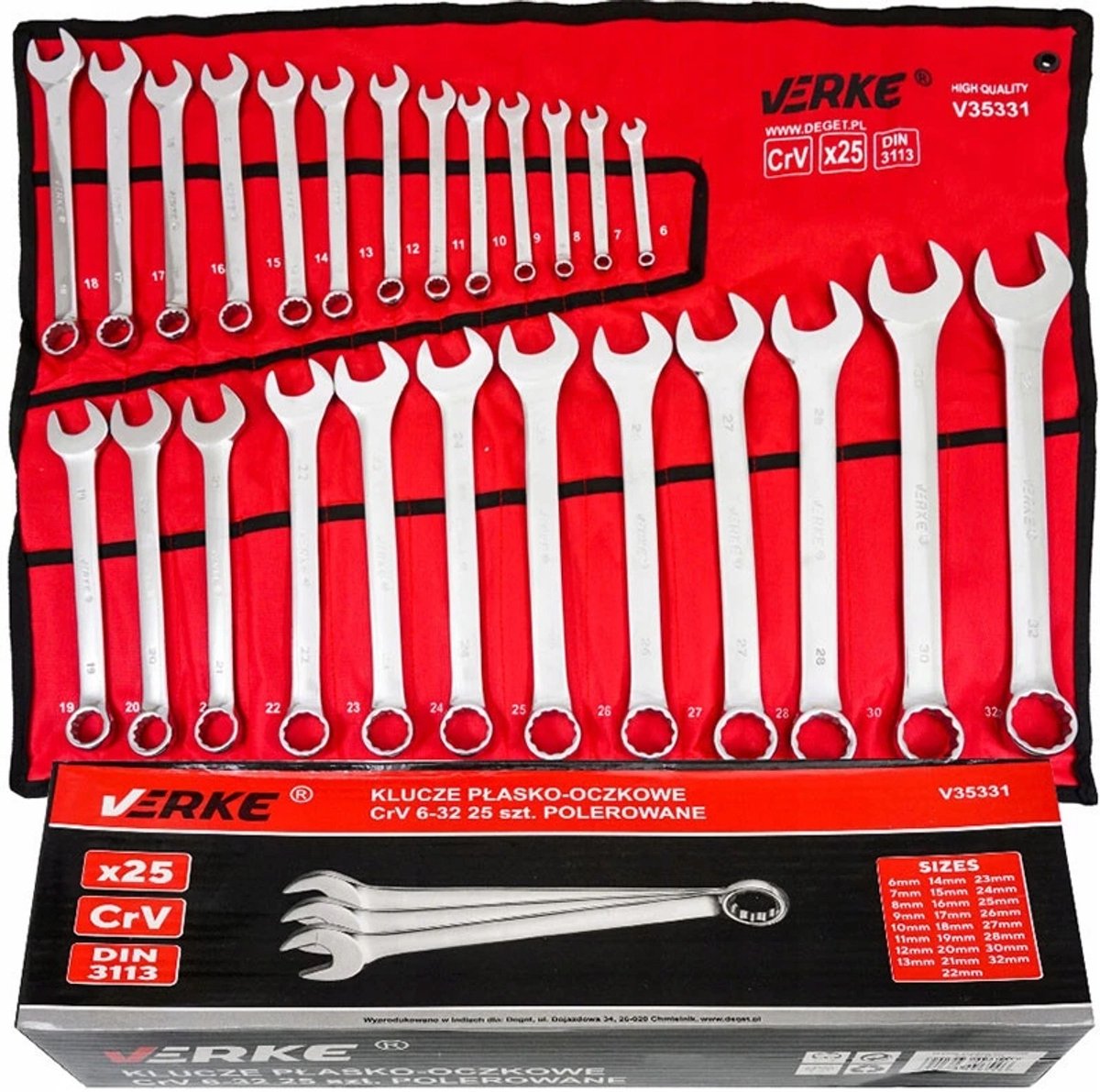 Verke Ring- en steeksleutelset 25-delig 6-32mm DIN 3113