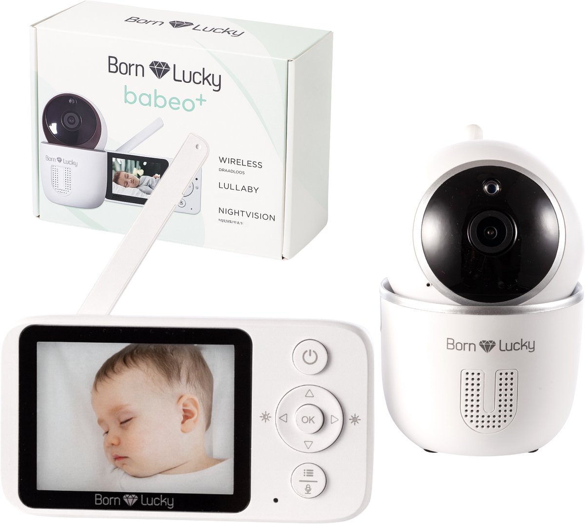 Born Lucky® Babeo+ Babyfoon met Camera - Op afstand bestuurbaar - Video & Audio – Premium Baby monitor - Wit