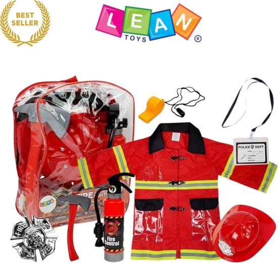 HeroRescue Brandweerman Verkleedset Kind – Inclusief Brandblusser, Helm, Jas, Fluit en Bijl – Realistisch Brandweer Kostuum met Reflectoren en Accessoires in Rugzak – CE Gecertificeerd Speelgoed vanaf 3 Jaar – Met Ebook