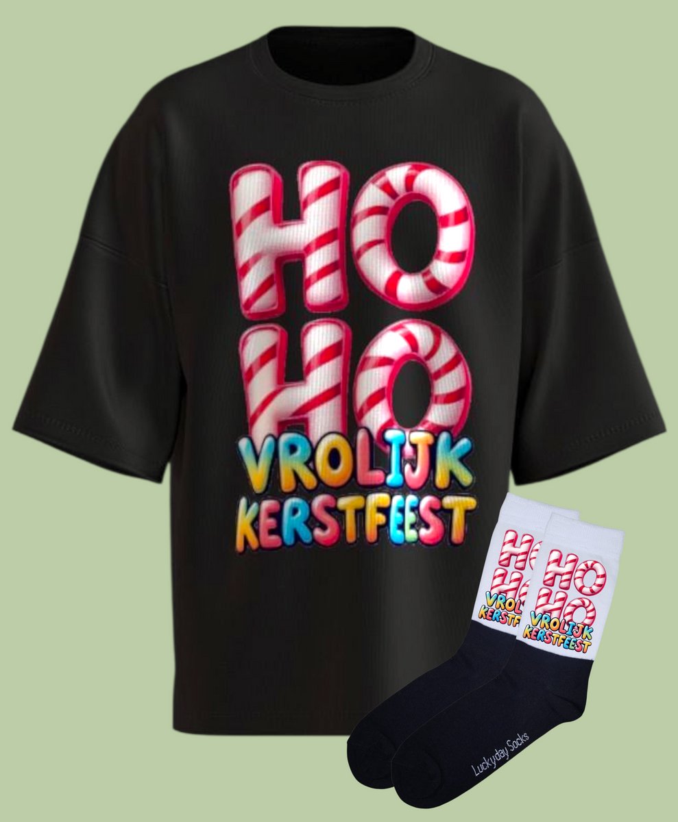 Kerstshirt - HOHOHO Kerstcadeau - Foute kerst trui - Kerst tshirt - Gift set met kerstsokken - Grappige kerstkleding - Kerst shirt voor man en vrouw - Kerst shirt voor dames en heren - LuckyDaySocks - Maat XXL