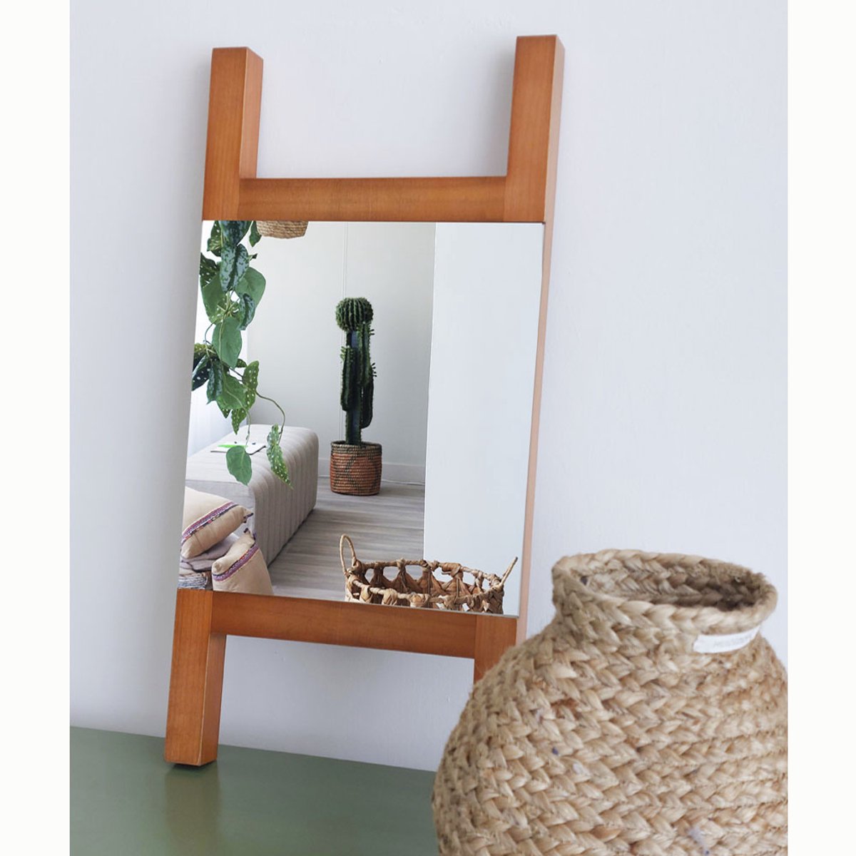 Houten Spiegel Hal – Wandspiegel van Hout – Minimalistisch & Modern Design voor Hal of Woonkamer - Kers - 30x60 cm