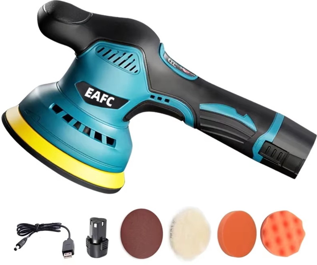 EAFC Excentrische polijstmachine - poetsmachine – 650W – Ø125mm – Soft start – Vast vermogen & 4 polijstschijven