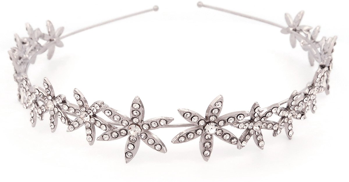 Zilverkleurige feestelijke kerst diadeem met sterren en strass