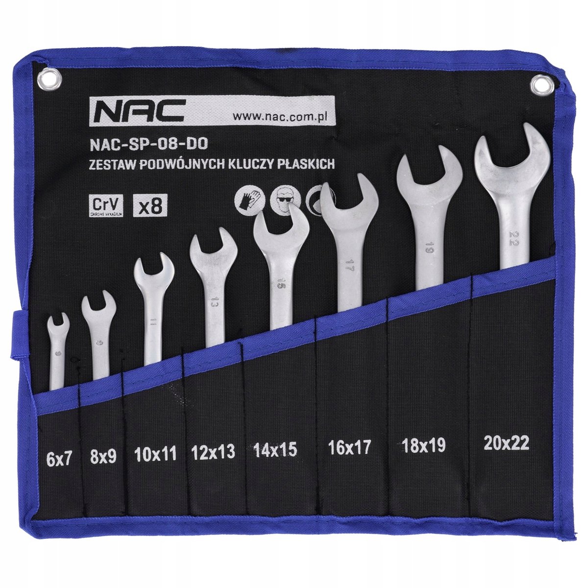 NAC Dubbele Plaat Sleutelset 8 Delig CrV 6-22mm met Opberghoes