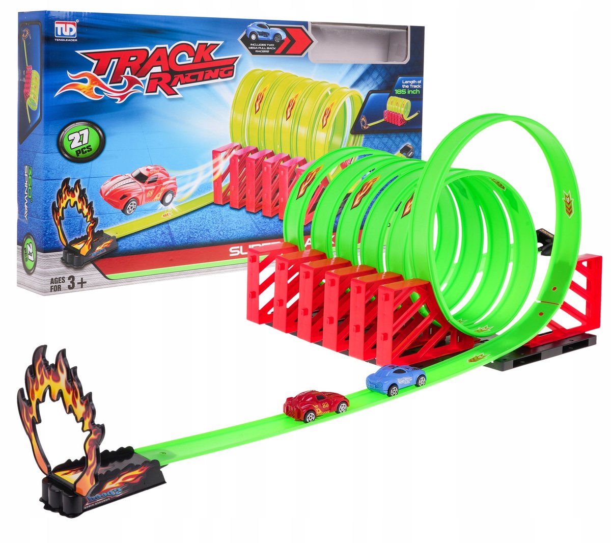 Grote Autospeelbaan met Loops en Lanceerder - 185cm Lang