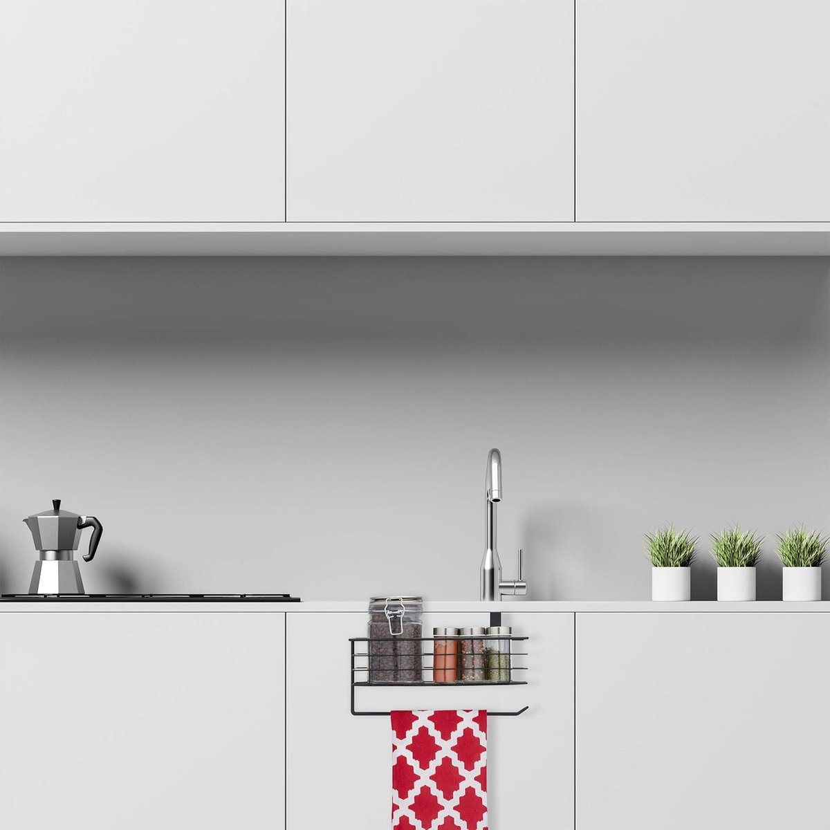 Famanu - Keukenrolhouder, badkamer, keuken, kastdeur, metalen mandje: 18x31x17 cm, zwart