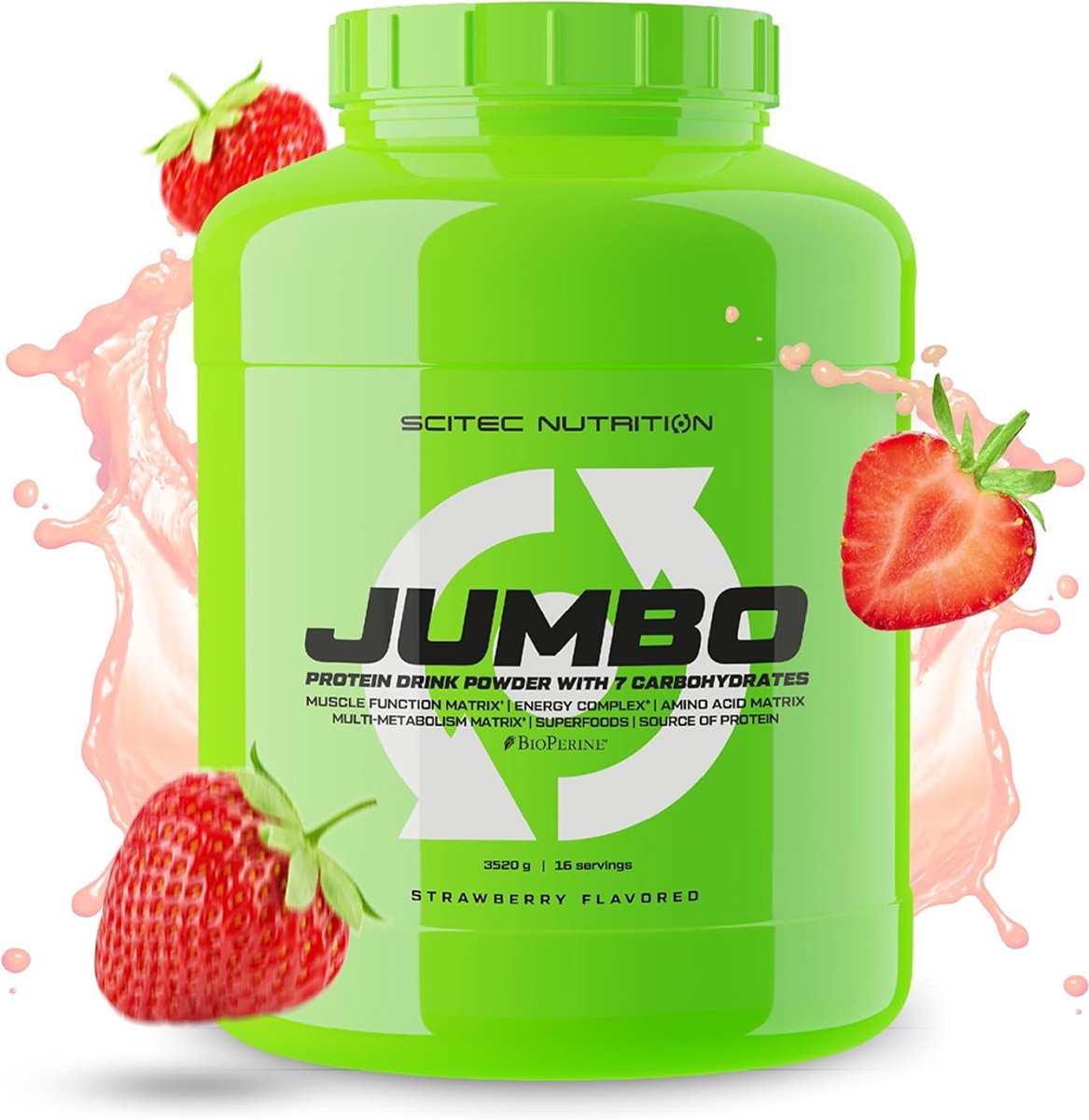 Scitec Nutrition® - Jumbo (3520 gram - Strawberry) - Aardbei - 16 eiwitshakes - Weight Gainer - Mass gainer - Proteine poeder - Protein powder - Gewichtstoename - proteine shake