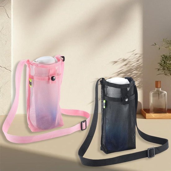 Draagbare waterfles houder met verstelbare riem - Waterfles draagtas voor wandelen gym camping - Lichtgewicht mesh design - Gemakkelijk schoon te maken - Verstelbare schouderriem - Roze - 7,9 x 4,7 inch - Set van 2 stuks — afbeelding 2