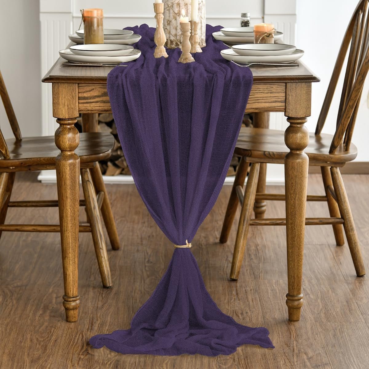 Boho kaasdoek tafelloper 80×300 cm – paars, wasbaar, voor bruiloft, feest of verjaardag
