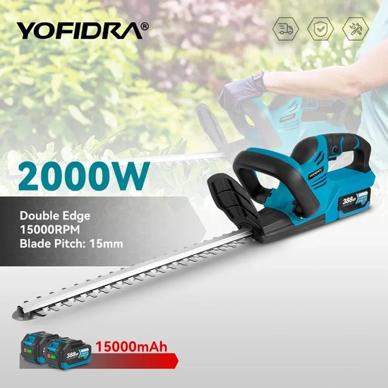 CYRO - Elektrische Heggenschaar - Heggenschaar Accu - Heggenschaar Elektrisch - 2 Batterijen - 15000 R/Min - 2000W - Snoeischaar Elektrisch - Grasmaaier Tuin Landschapsarchitectuur Heggenschaar Trimmer Tool van CYRO — afbeelding 4