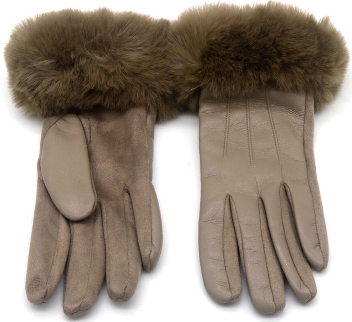 Pu lederen handschoenen met nepbont - Bruin - Heerlijk warm - Cadeautip - Damesdingetjes