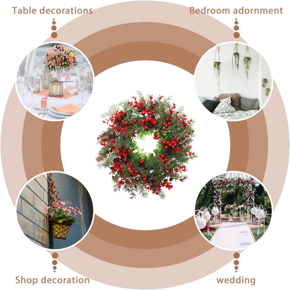 Decoratieve kerstkrans - Kunstmatige dennenkrans voor de deur - Adventstakken en bessen - 35 cm – foto 4