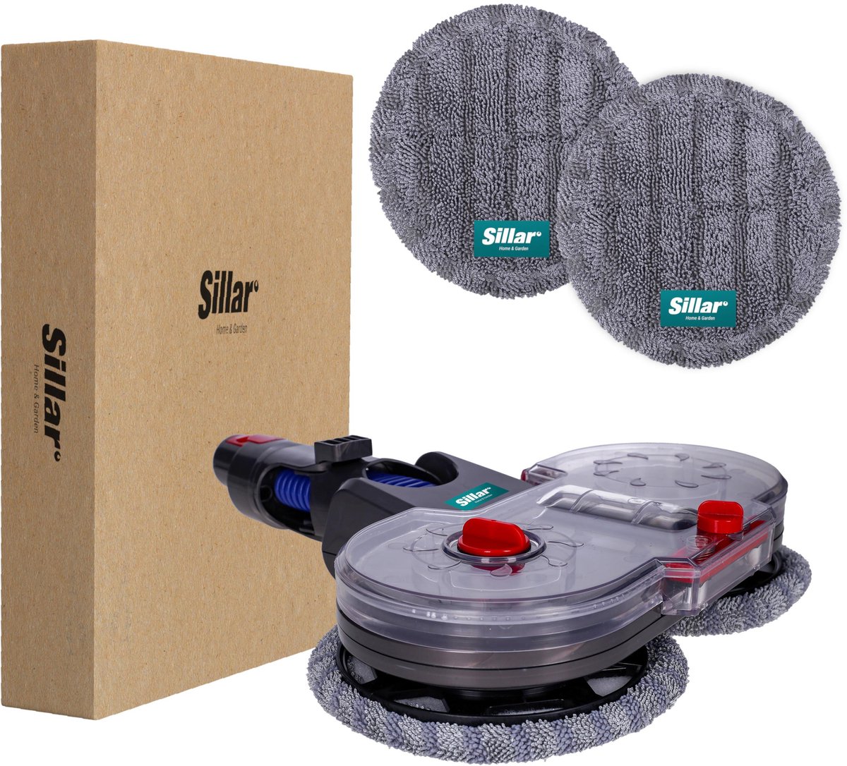 Sillar, set borstel voor stofzuiger, dweilopzetstuk, dweilkop, draaibaar 4-in-1 + 2x dweilopzetstukken, microvezel, vervangingsonderdeel, geschikt voor DYSON V7, V8, V10, V11, V15