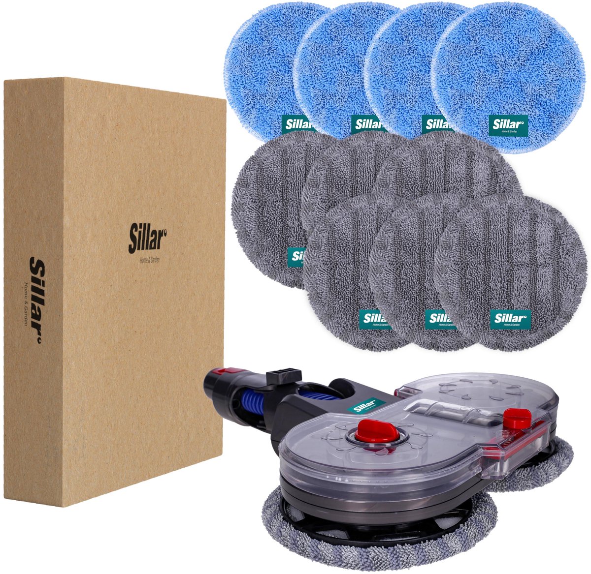 Sillar, set borstel voor stofzuiger, dweilopzetstuk, dweilkop, draaibaar 4-in-1 + 10x dweilopzetstukken, microvezel, vervangingsonderdeel, geschikt voor DYSON V7, V8, V10, V11, V15