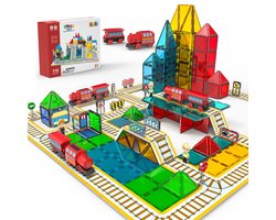 Magnetic Tiles - Treinen - Magnetisch Speelgoed - 110 Stuks - Magnetische Tegels - Educatief & Constructie - Montessori - Bouwstenen - Bouwblokken - Magna Wereld - Kinderen - Voor 3, 4, 5, 6, 7, 8 Jaar - Olvy