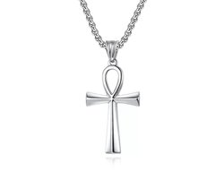 WeLoveSilver - zilverkleurige ketting - chirurgisch staal - ankh hanger