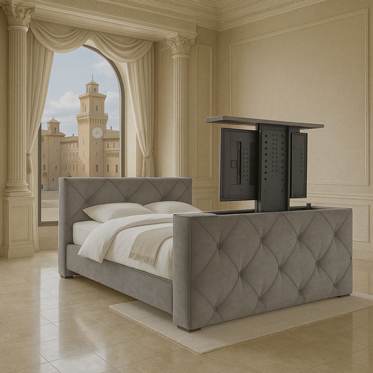 Boxspring Ferrera met voetbord TV-lift 200x220 cm Grijs