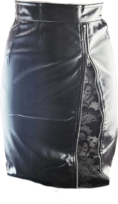 Rok Maat XS S Nep leer Stretch imitatie leder Zwart bol