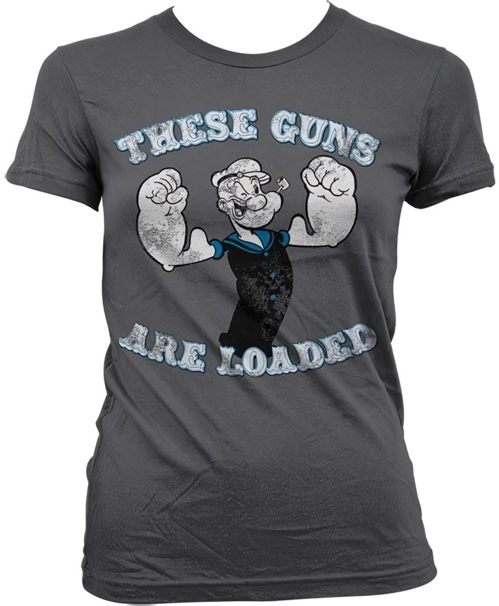 Popeye Dames Tshirt -S- These Guns Are Loaded Grijs