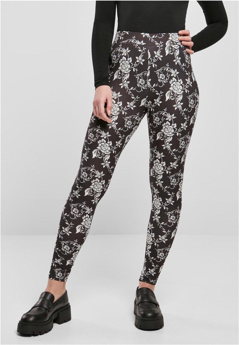Urban Classics Soft AOP blackrose Legging XS Zwart