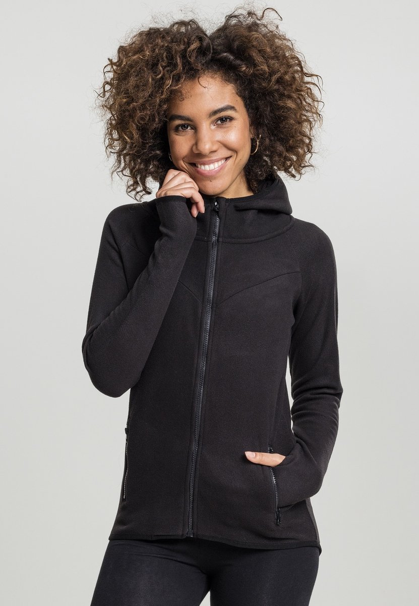 Urban Classics Polar Fleece Zip Hoodie Dames Vest met capuchon – L Zwart