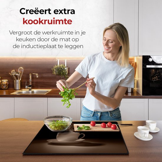 KitchyMist Inductie Beschermer 80x52 cm - Koffie Kopje - Kookplaat Beschermer - Afdekplaat voor Kookplaat - Inductie Mat - Spatscherm Achterwand Keuken