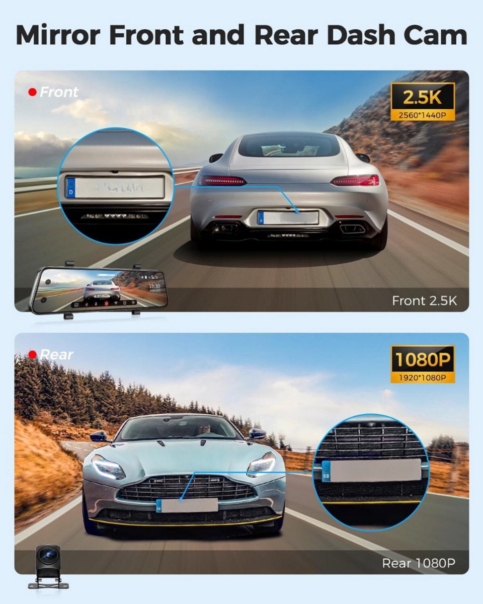 Dashcam voor auto voor en achter – Dual dashcam – Voor- en achtercamera – Autocamera – Full HD dashcam – Dashcam met nachtzicht – Dashcam met bewegingssensor – Groothoeklens – Parkeermodus – Loop recording – Dashcam met SD-kaart – foto 5