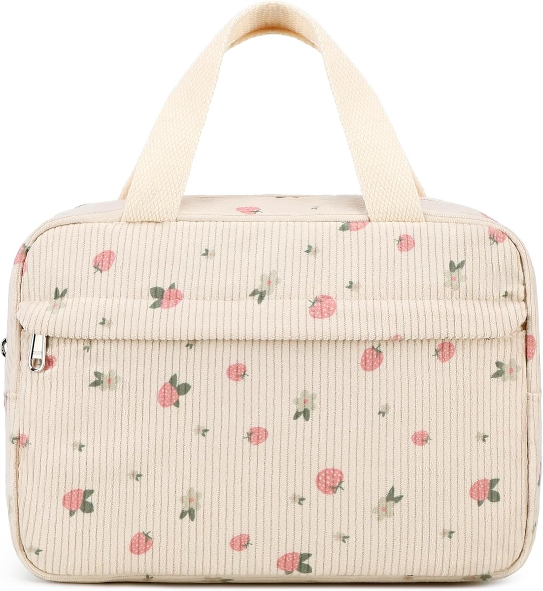 Make-uptas - reis-make-uptas - sieradenetui - set - draagbare corduroy tas - sieradenbox - organizer voor vrouwen en meisjes - Beige aardbeien