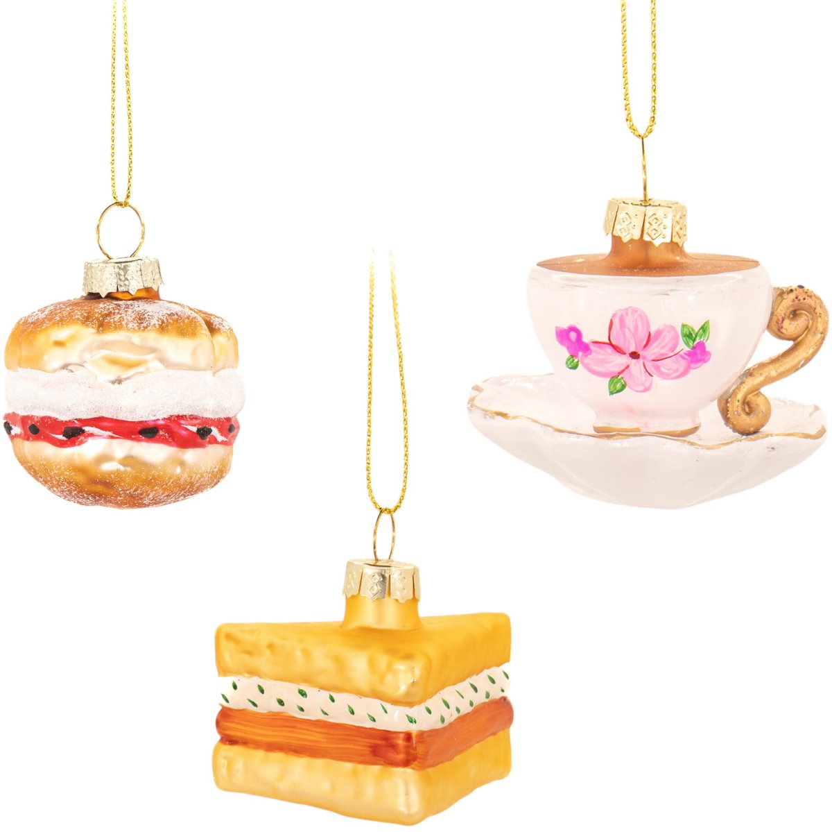 Kerstbal set van 3 in de middagthee stijl van Sass & Belle met kerstdesign.