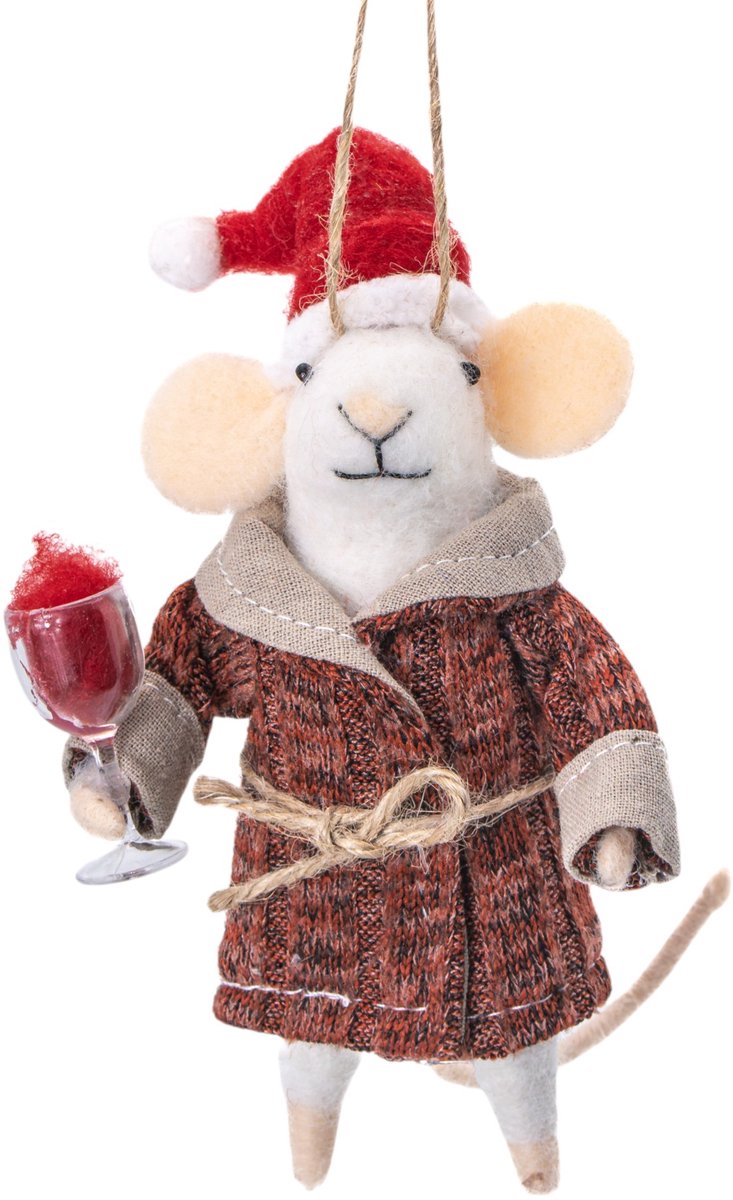 Muis met drankje vilten kersthanger - Sass & Belle