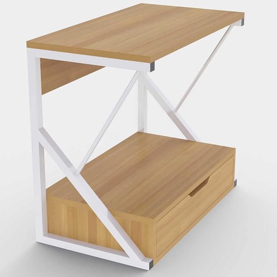 BAKAJI Lage kast, boekenkast, modern design, dressoir kantoor, structuur van staal en hout met 2 schuifdeuren, 1 opbergvak en 2 binnenruimtes, 64 x 30 x 81 cm (wit