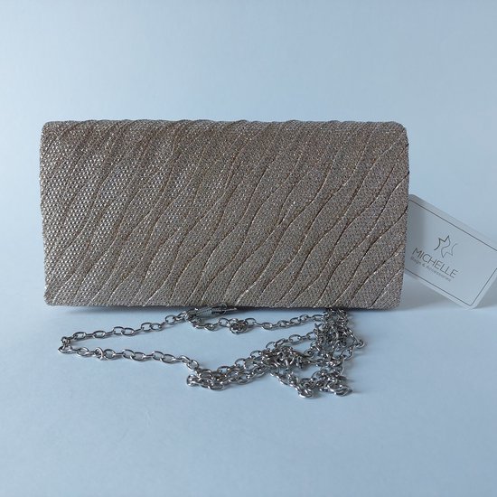 Pochette femme - champagne - tissu pailleté - fermeture magnétique - chaîne argentée - mariage - fêtes